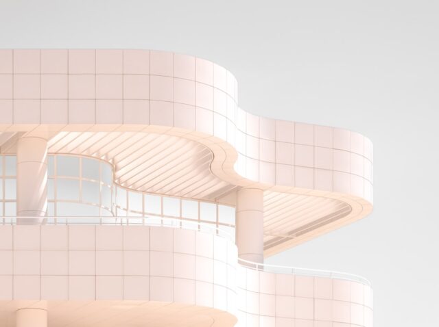 a white building with a curved roof