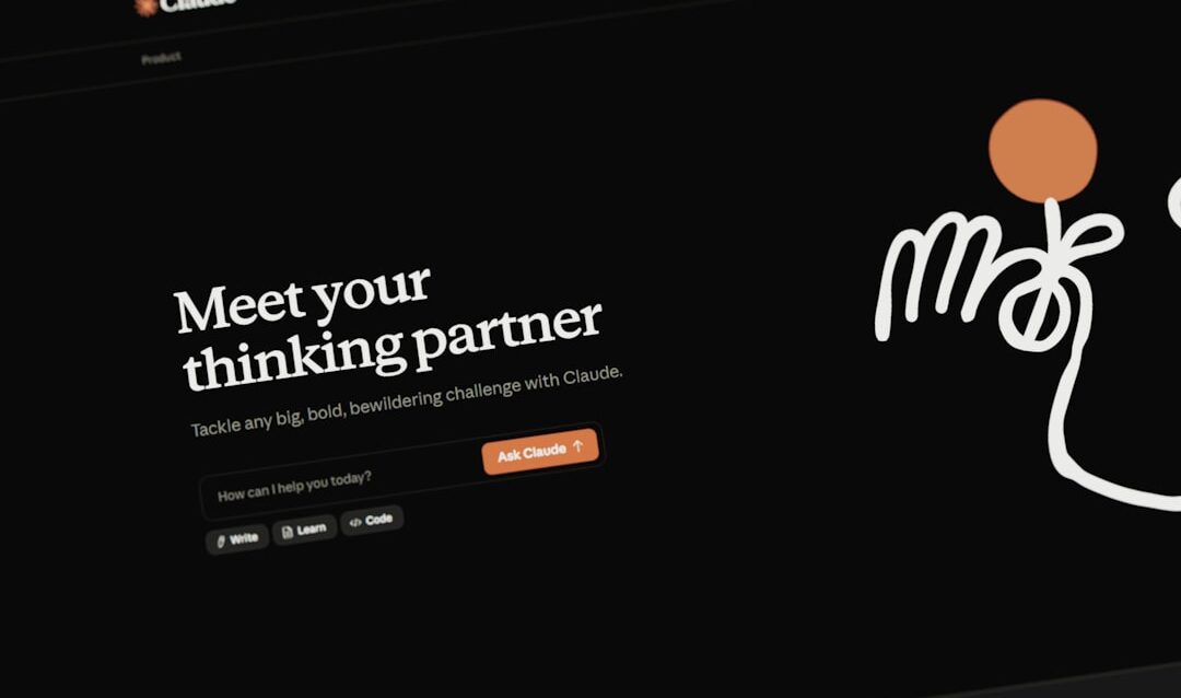 Website interface with text and abstract drawing