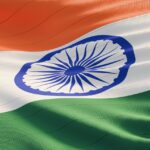 The national flag of India with saffron, white, and green horizontal stripes
