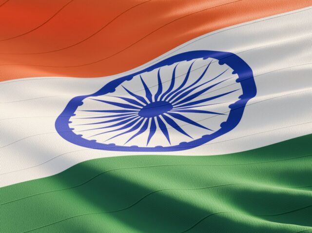 The national flag of India with saffron, white, and green horizontal stripes
