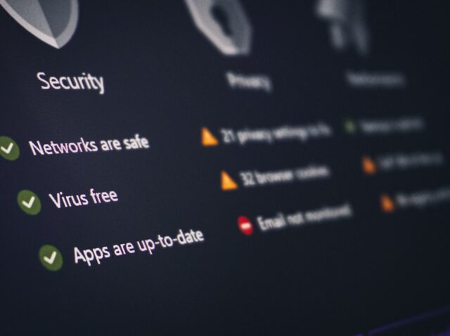 A security and privacy dashboard with its status